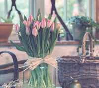 bouquet, tulips, vase wallpaper