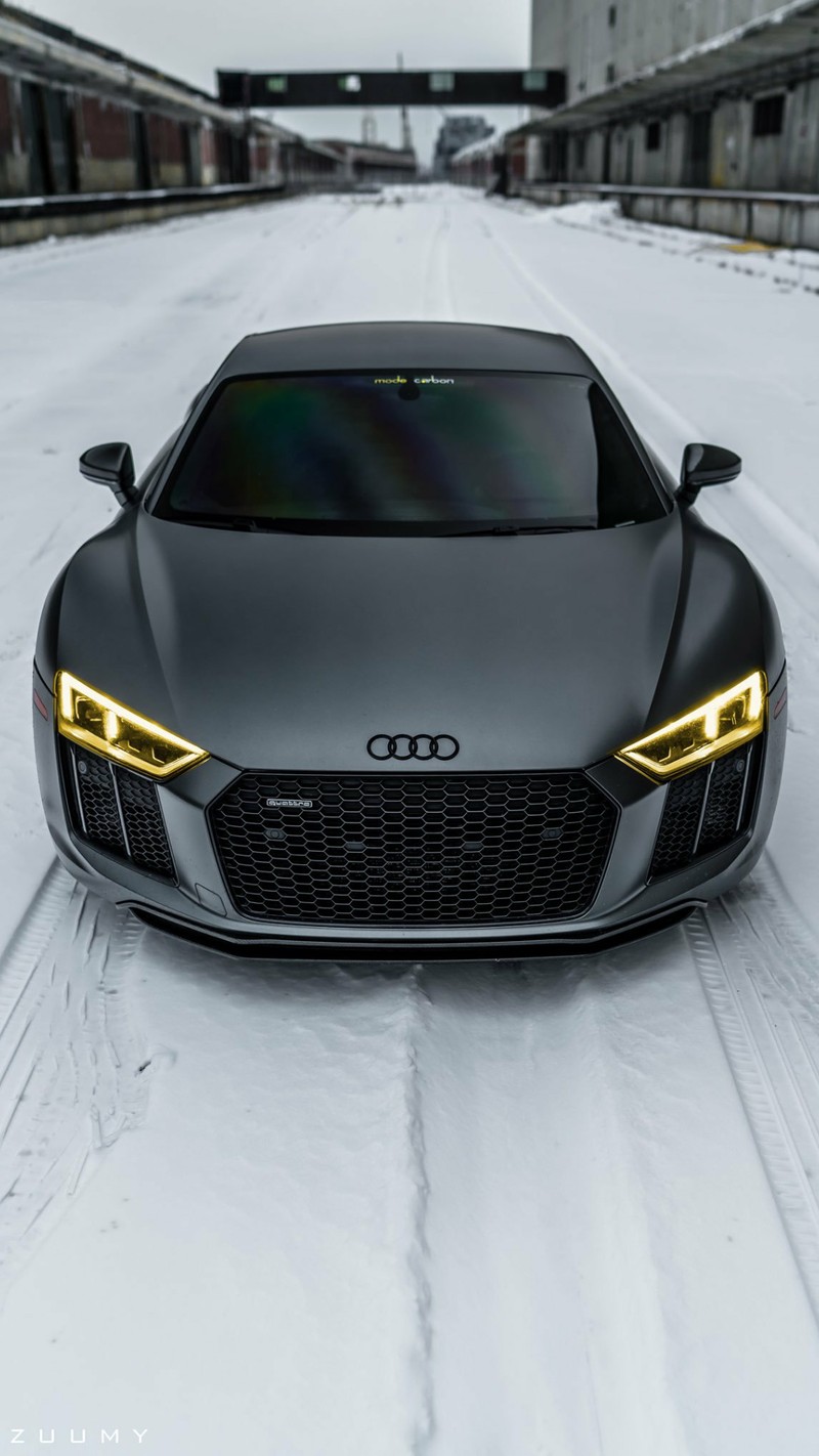 Audi r8 в снегу (audi, чёрный, машина, hd, новый)