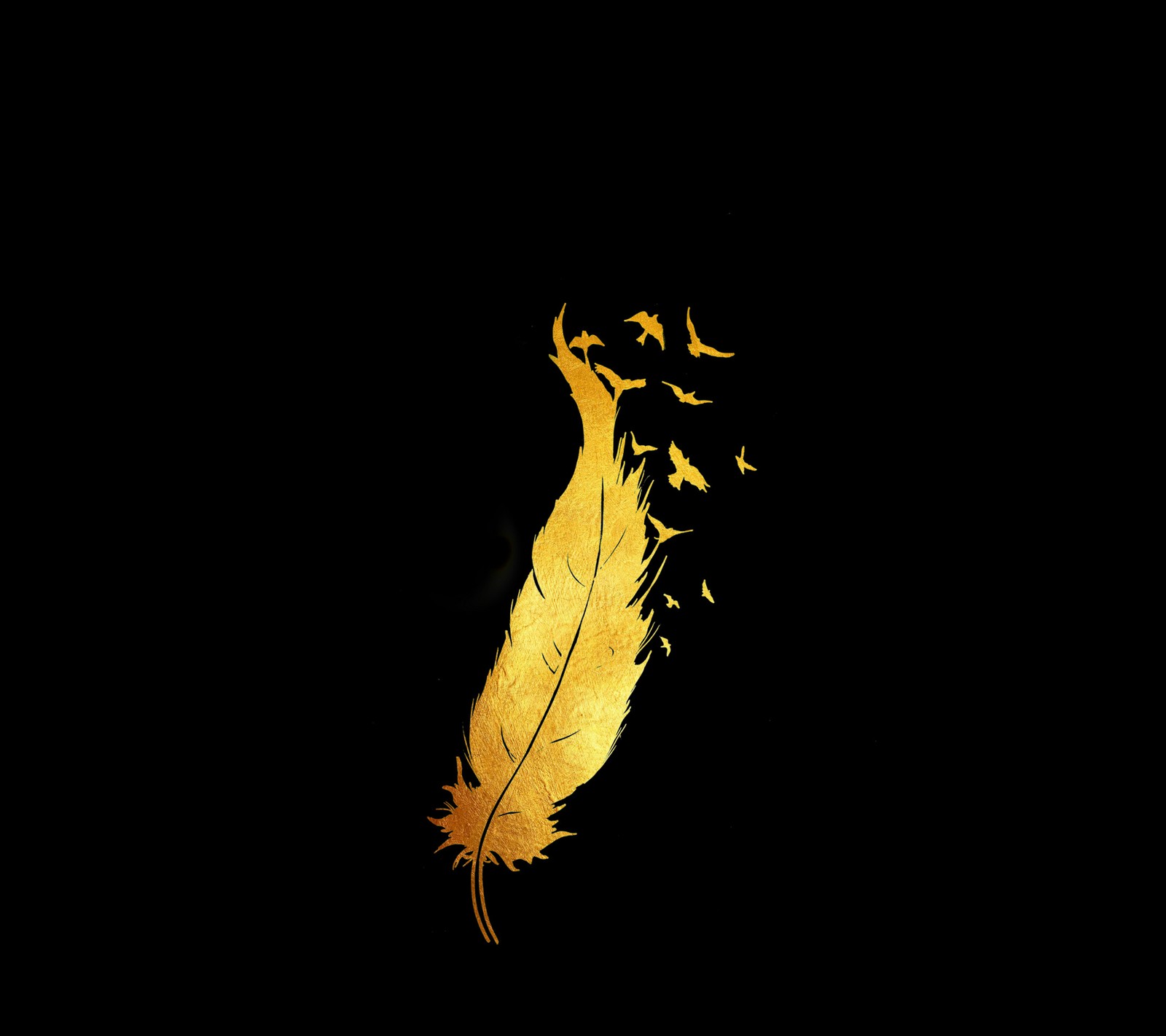 Il y a une plume dorée sur un fond noir (plume, gold feather)