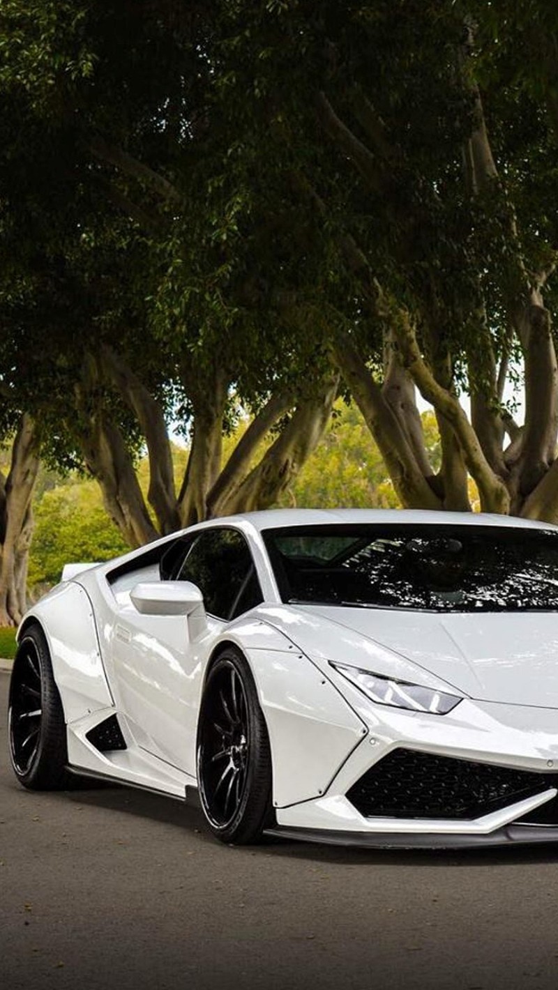 A close up of a white lambino parked on a street (car, lamborghini, white)