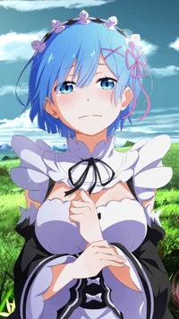 anime, mädchen, landschaft, re, rem