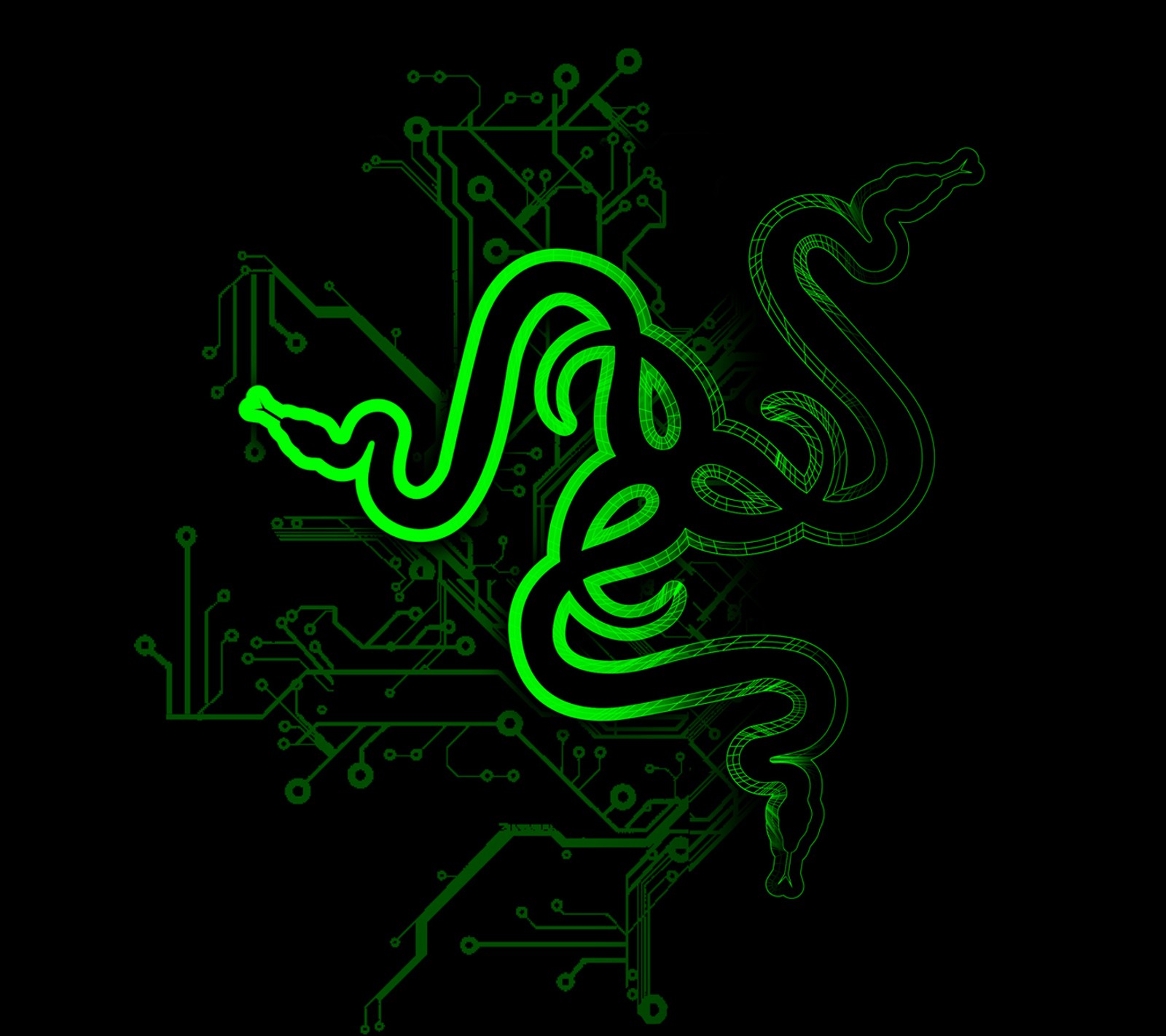 Un primer plano de un ratón de computadora sobre una placa de circuito (negro, computadora, verde, logotipo, razer)