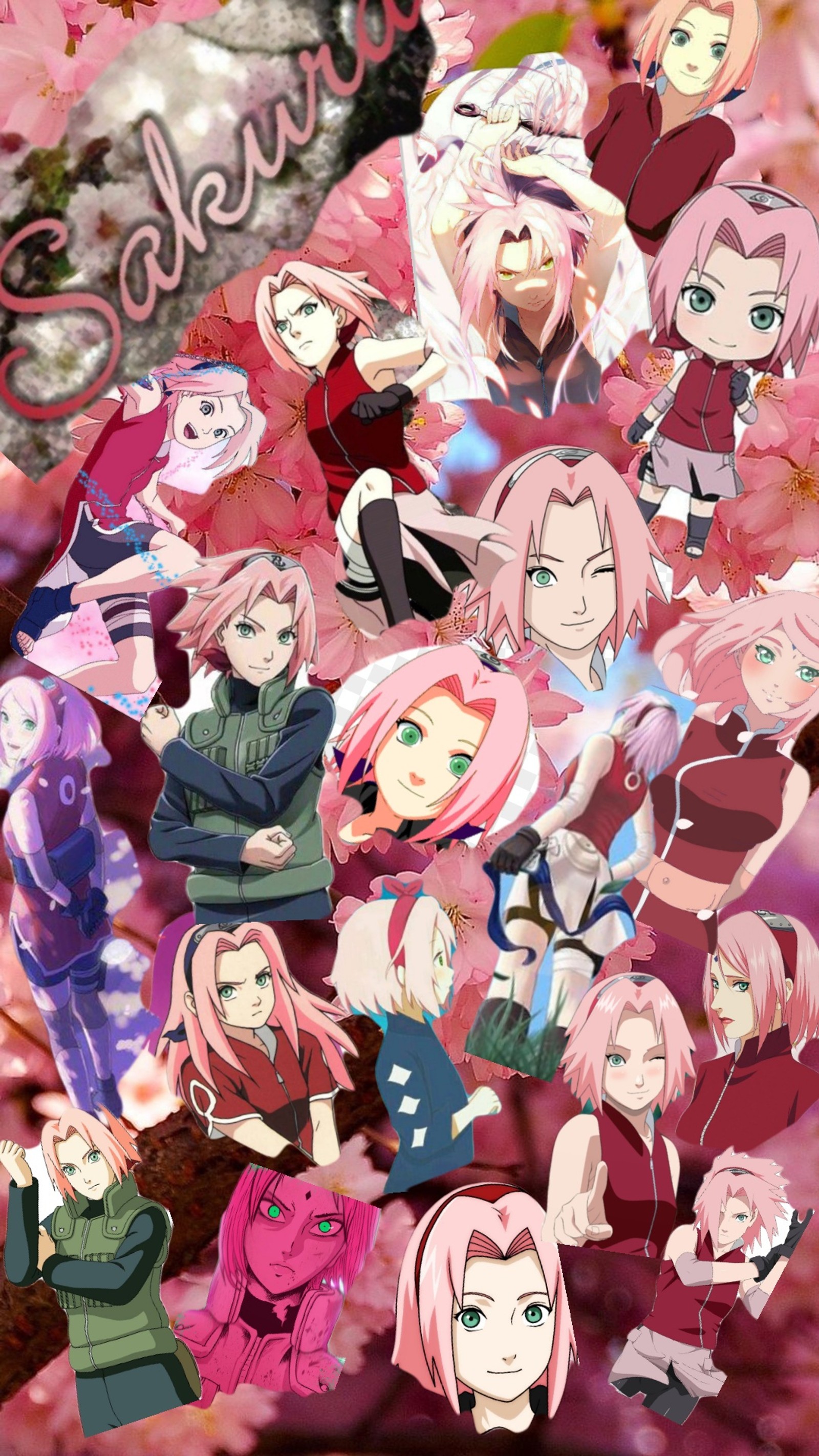 Nahaufnahme einer gruppe von anime-charakteren mit pinkfarbenen haaren (naruto, sakura)