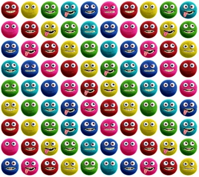 Bunte 3D-Monsterbälle mit Smiley-Gesichtern und flauschigen Texturen