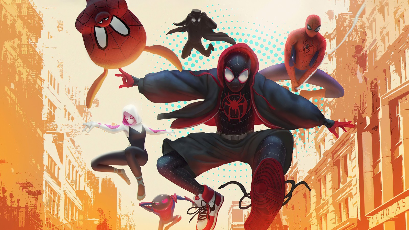 Постер человек-паука: в мультимир (человек паук через вселенные, spider man into the spider verse, фильм, персонажи, майлз моралес)