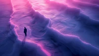 alone, standing, purple, wave, digital art wallpaper