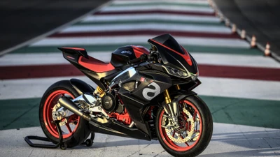 Aprilia RS125 Sport Bike on Racing Track with Striking Red and Black Design