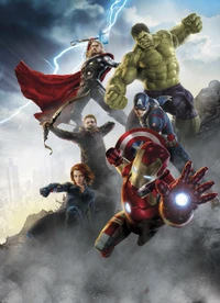 Epos Wandgemälde der Avengers von Marvel: Hulk, Iron Man, Thor, Captain America und Black Widow in Aktion