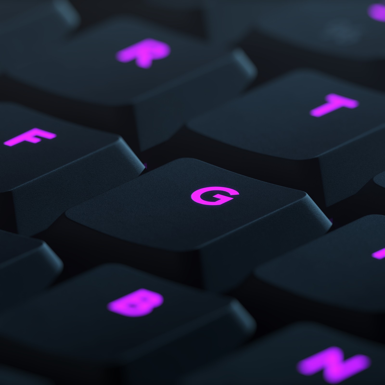 Um close em um teclado com luz roxa (iluminado, teclado, estética roxa, logitech, 5k)