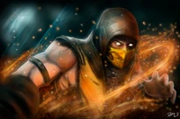 Scorpion S'élève : Une Illustration Enflammée du Combattant Iconique de Mortal Kombat