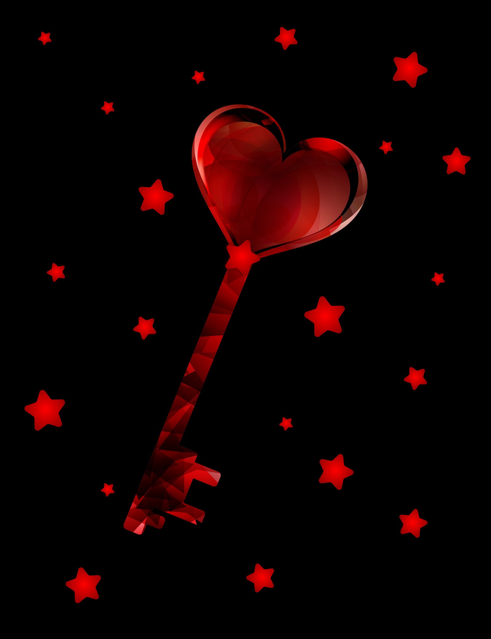 Hay una llave roja en forma de corazón con un patrón de estrellas (corazón, rojo, día de san valentín, amor, carmín)