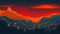 Vibrant Mountain Scenery at Dusk