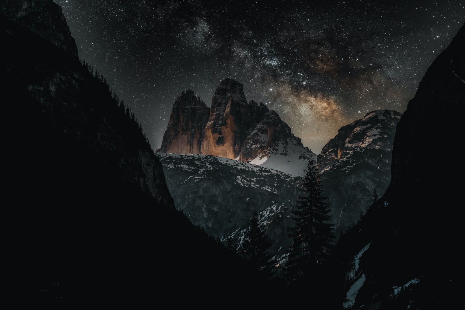 three peaks of lavaredo, dolomites, italy, tourist attraction, milky way wallpaper