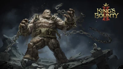 Golem de pedra colossal se libertando em King's Bounty II