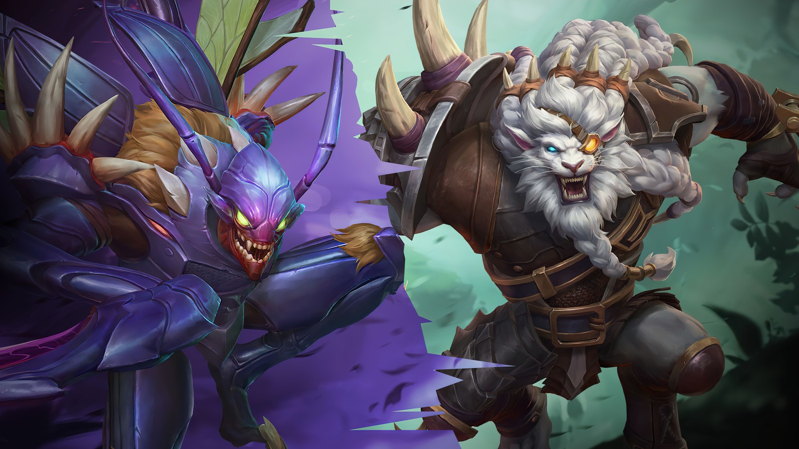 Dois personagens de diferentes tipos em um jogo (khazix, rengar, lol, league of legends, jogo de vídeo)