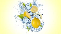 juice, ice cube, ice, fruit, yellow wallpaper