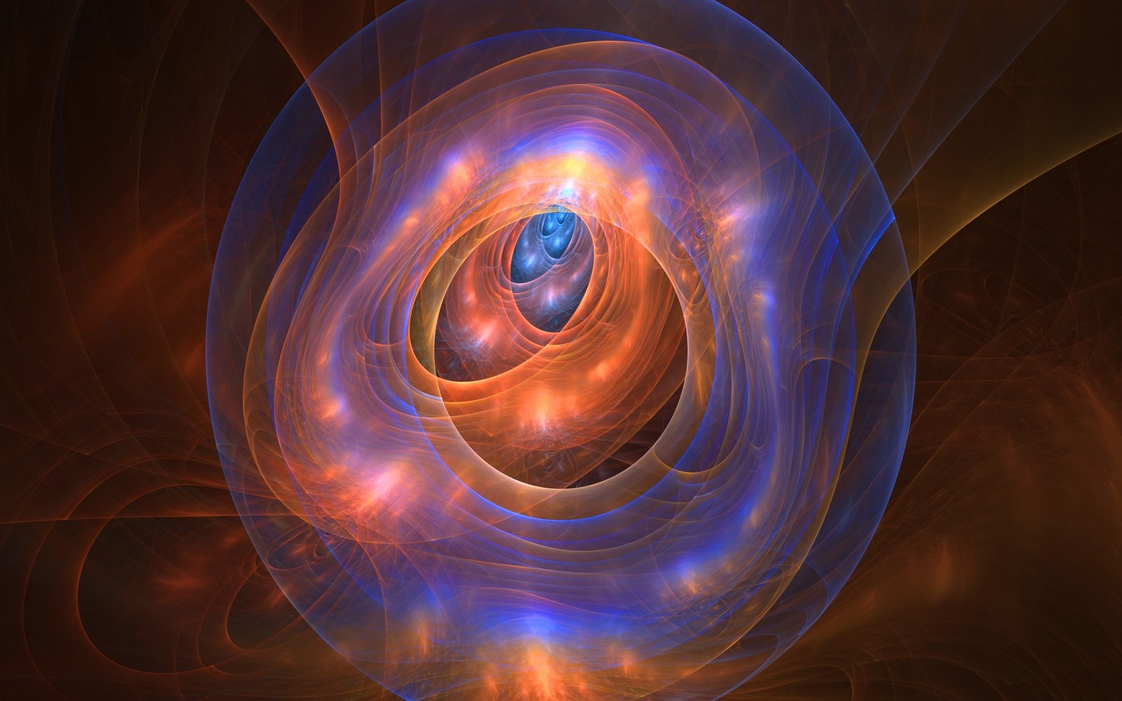 A computer generated image of a spiral with a blue center (fractal art, light, circle, vortex, sphere)