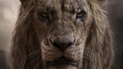 A powerful close-up of a lion, showcasing its majestic mane and intense gaze, embodying the essence of wildlife and the spirit of big cats in animation and film.