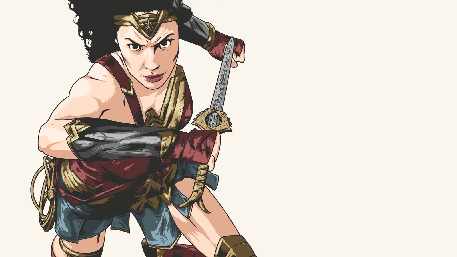 Une femme en costume tenant une épée (art, wonder woman, super héros, illustration, œuvre dart)