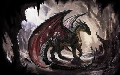 Majestic Dragon Emerges from Shadowy Cave in Stunning CG Artwork