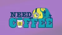 Minion in Need of Coffee on Purple Background