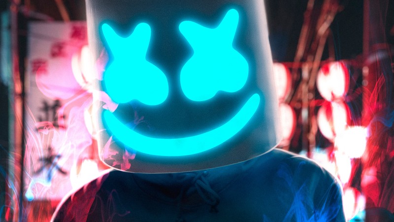 Крупный план человека с светящимся лицом на голове (диджей, marshmello, знаменитость)