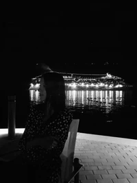 Midnight Reflection: Monochrome Serenity by the Water