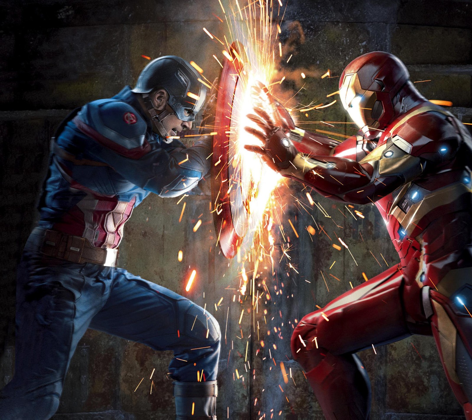 Avengers vs captain america battle scene with two men in action (cartoon, comics, dc, drawn, hollywood)