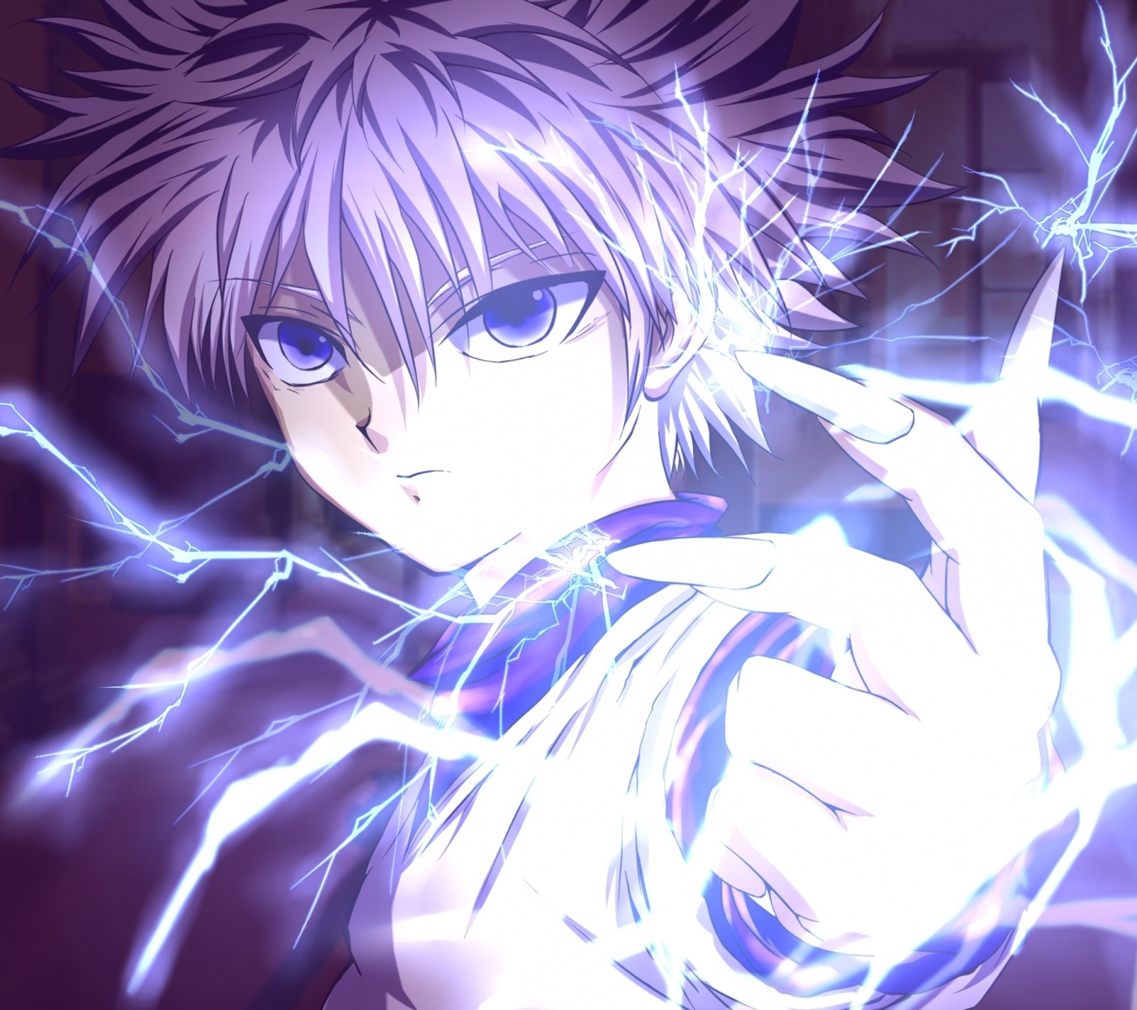 Personaje de anime con un rayo en la mano (hunter x hunter, killua)