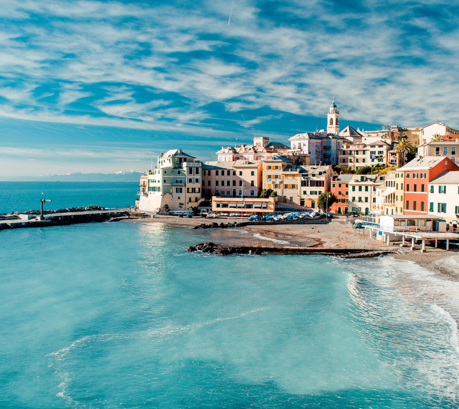 Téléchargez le fond d'écran bleu, la côte, maisons, italie, mer