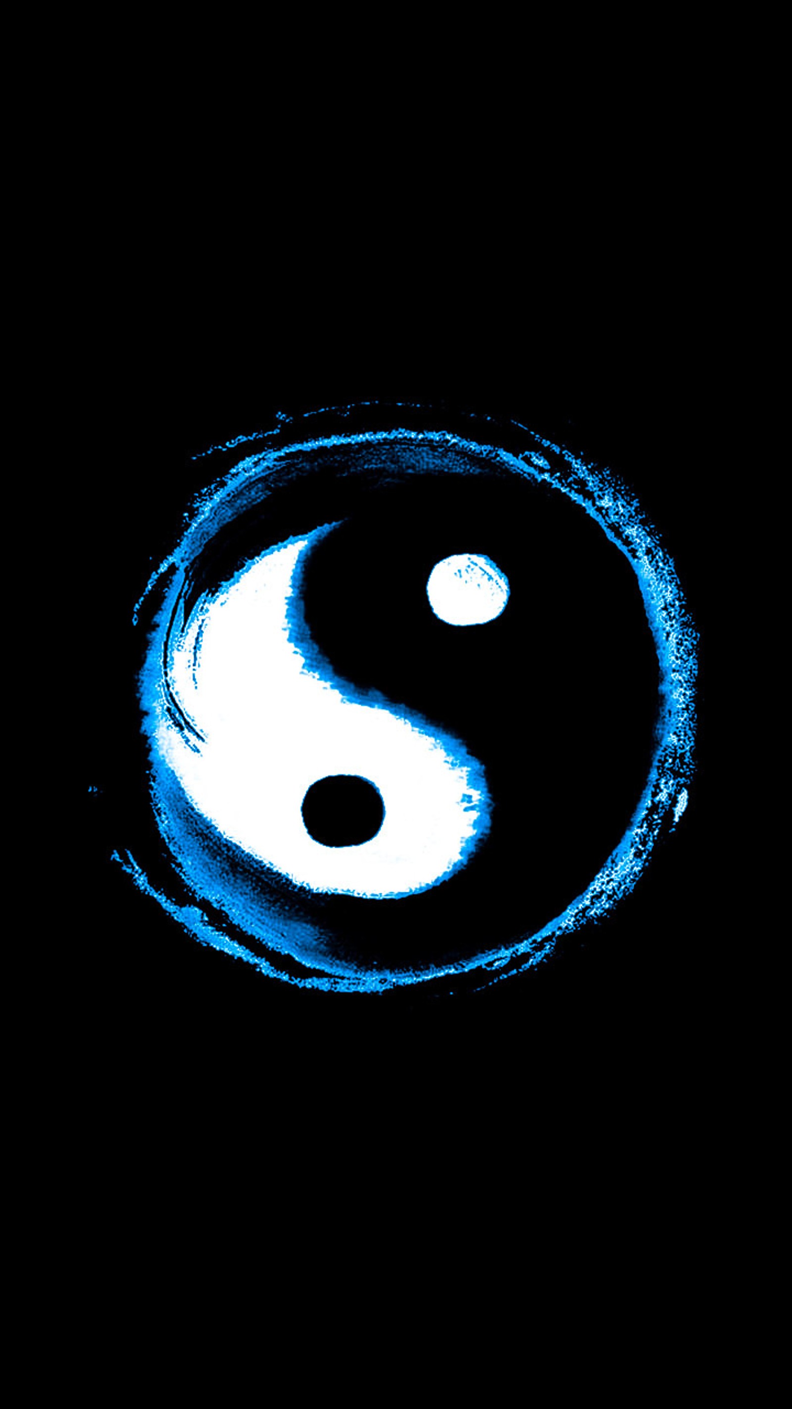 Yin symbol in the dark with a blue glow (black, game, iron, logo, orbit)