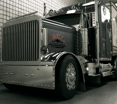 Sleek Black Truck with Chrome Accents and Bunker Transport Branding