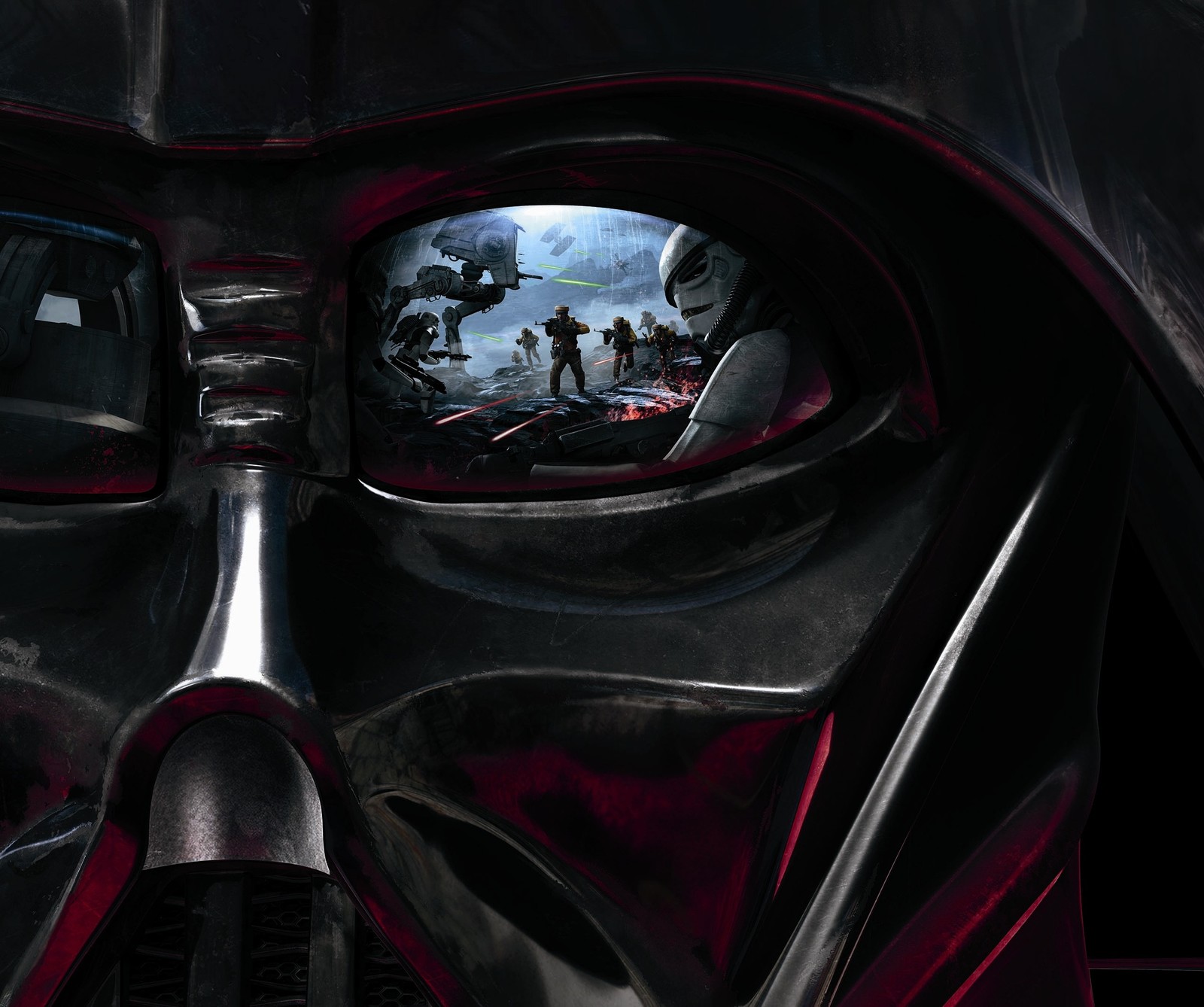 Ein star wars-poster mit der reflexion von darth vader (battlefront, beste, dariozo, film, nett)