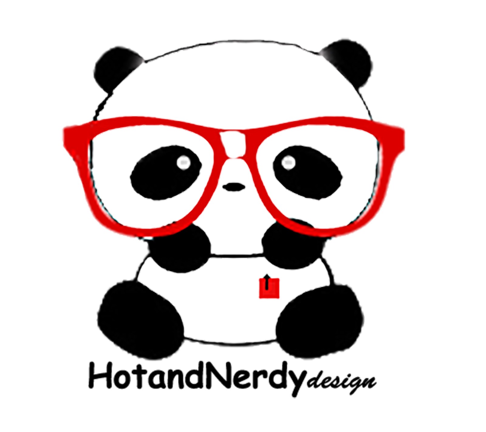 Eine nahaufnahme eines pandabären mit einer roten brille (bär, hnd, hotandnerdy design, nerd, nerdy)