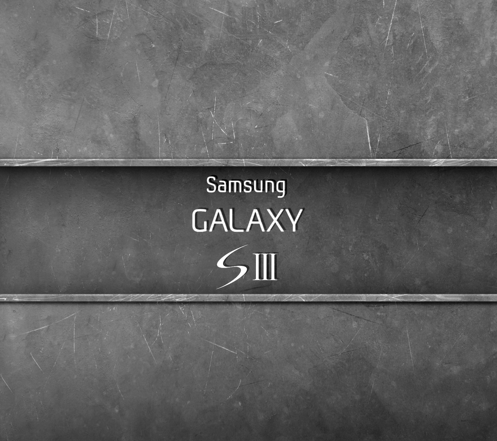 A close up of a black and white photo of a samsung logo (galaxy s3, metal)