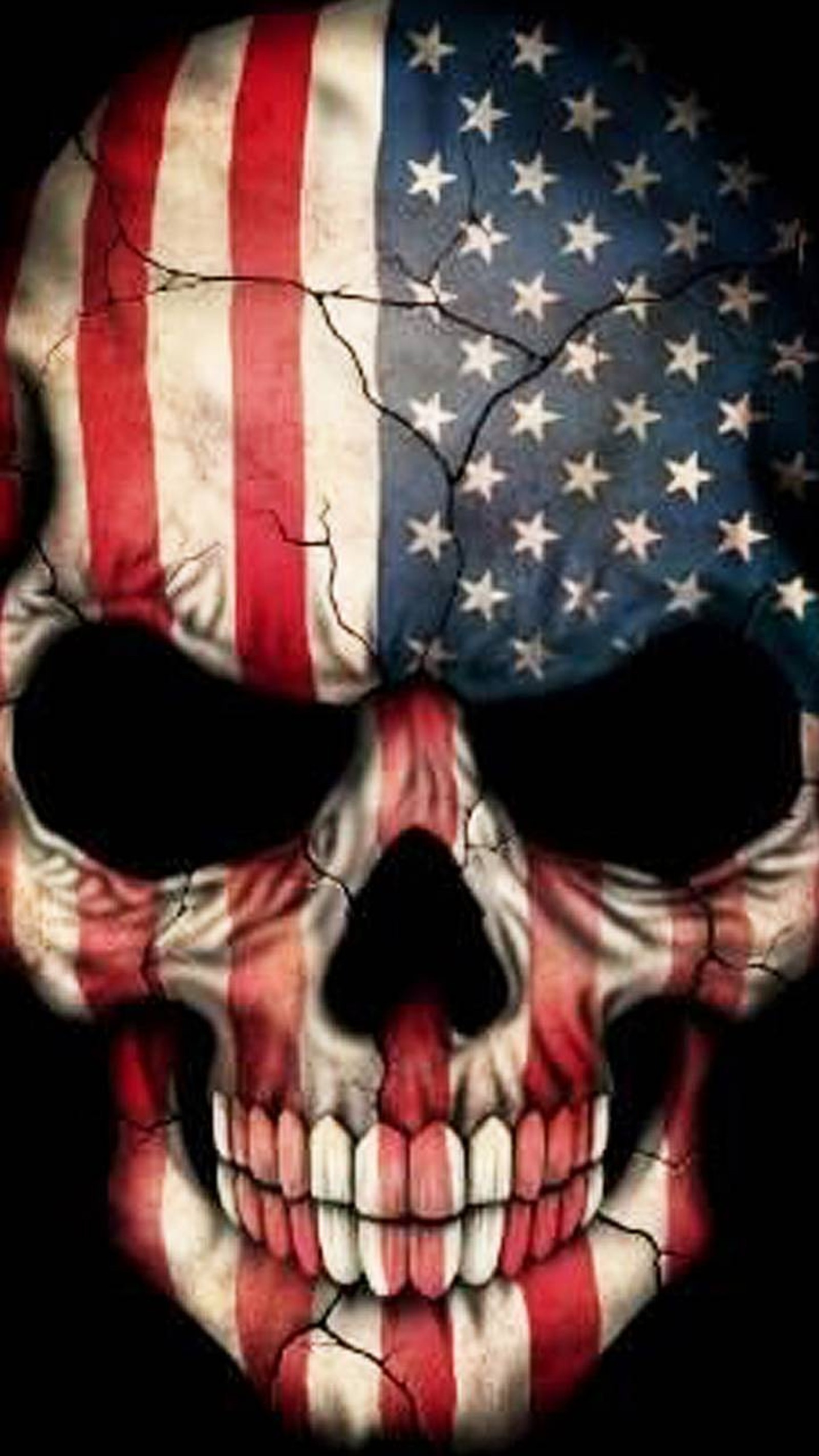 A close up of a skull with a flag painted on it (american, cool, scull)