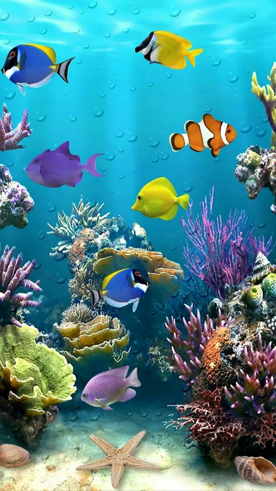 Aquarium tropical vibrant avec des poissons colorés et des récifs coralliens