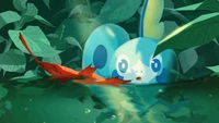 Sobble camuflado na vegetação exuberante