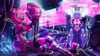 Cuddle Team Leader in a futuristic laboratory, surrounded by high-tech machinery and vibrant neon lights.