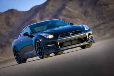 Nissan GT-R: A Blue High-Performance Sports Car in a Desert Landscape