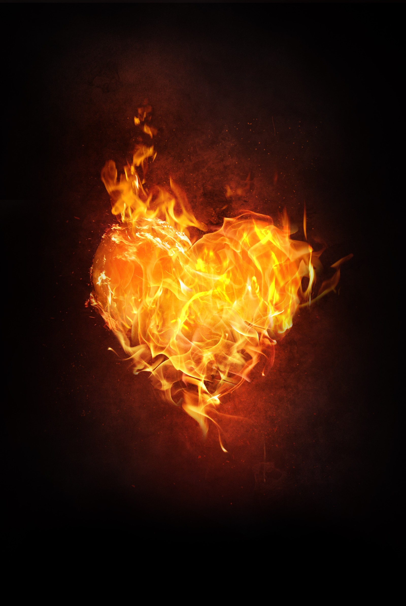 flame, fire, heart, heat, orange wallpaper