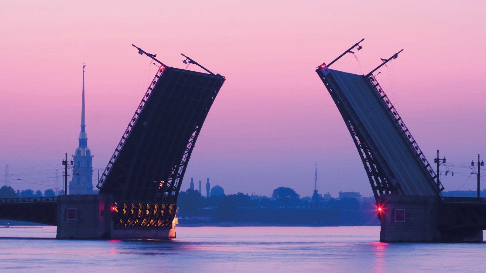 Descargar fondo de pantalla puente, puente levadizo, puente móvil, crepúsculo, noche