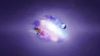 Nebulosa vibrante con planetas en órbita en el cosmos