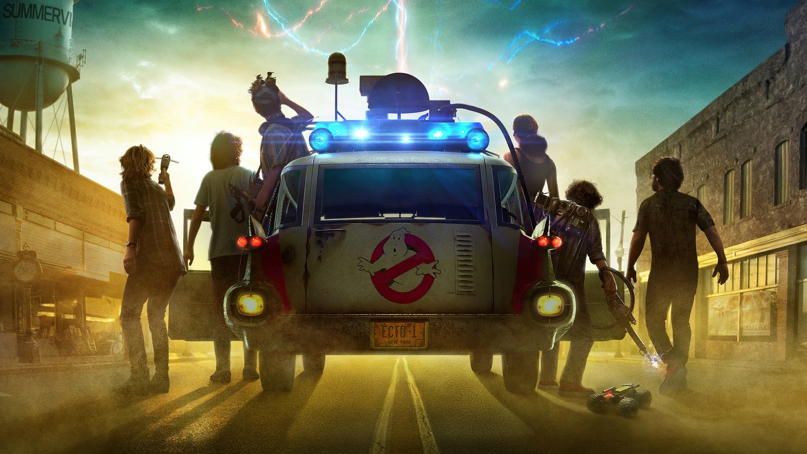 Lade ghostbusters afterlife, columbia pictures, aktion, plakat, kleidung Hintergrund herunter