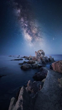 seascape, milky way, astrophotography, night, starry sky wallpaper