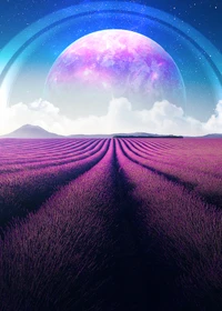 lavendelfelder, lavender farm, landschaft, planet, surrealistisch