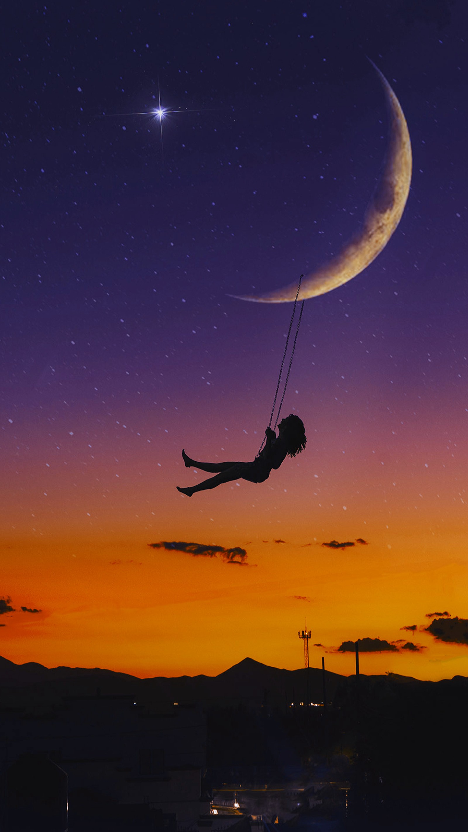 art, fantasy, female, moon, silhouette wallpaper