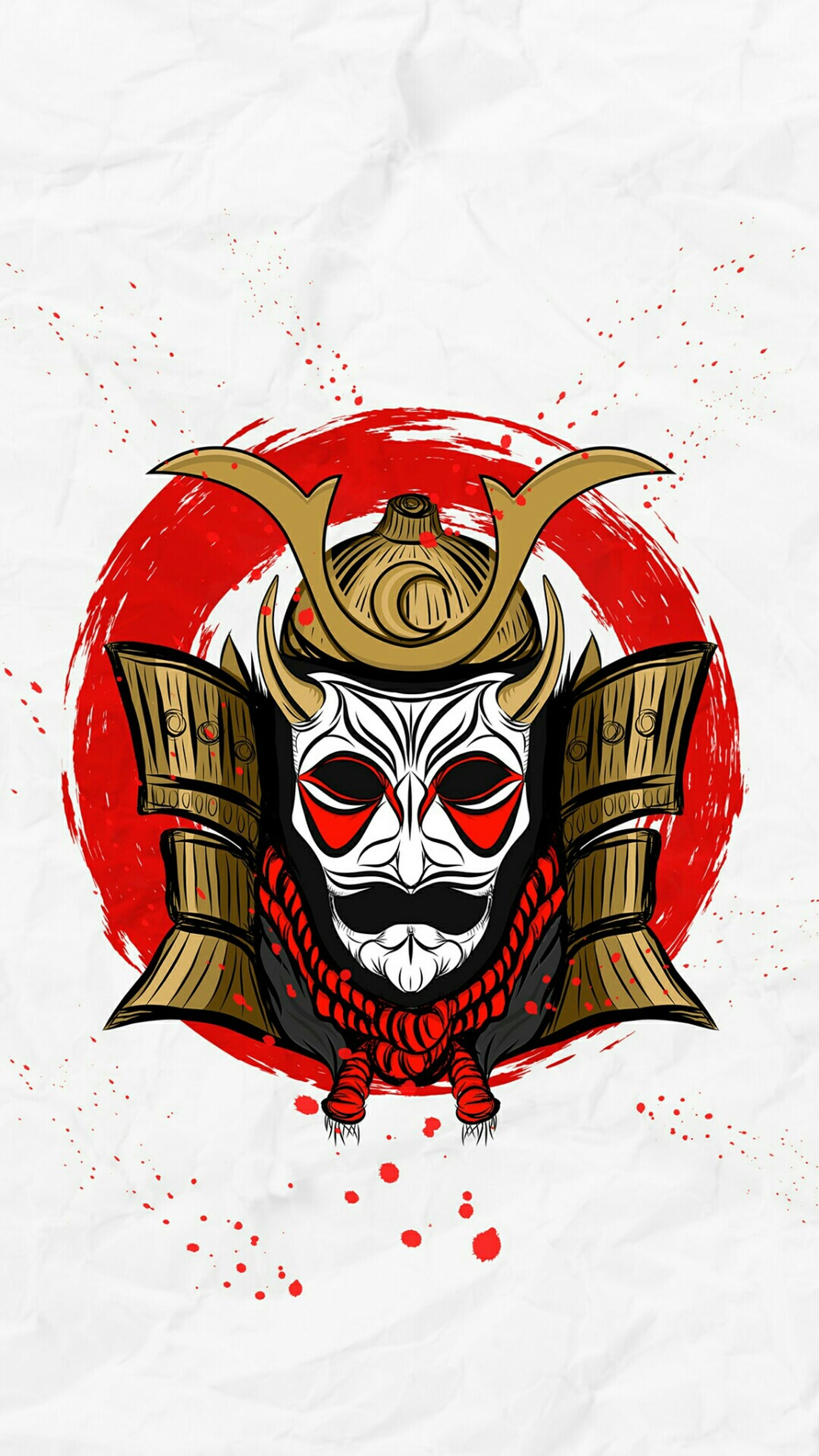 A close up of a samurai mask with a red background (red, samurai)