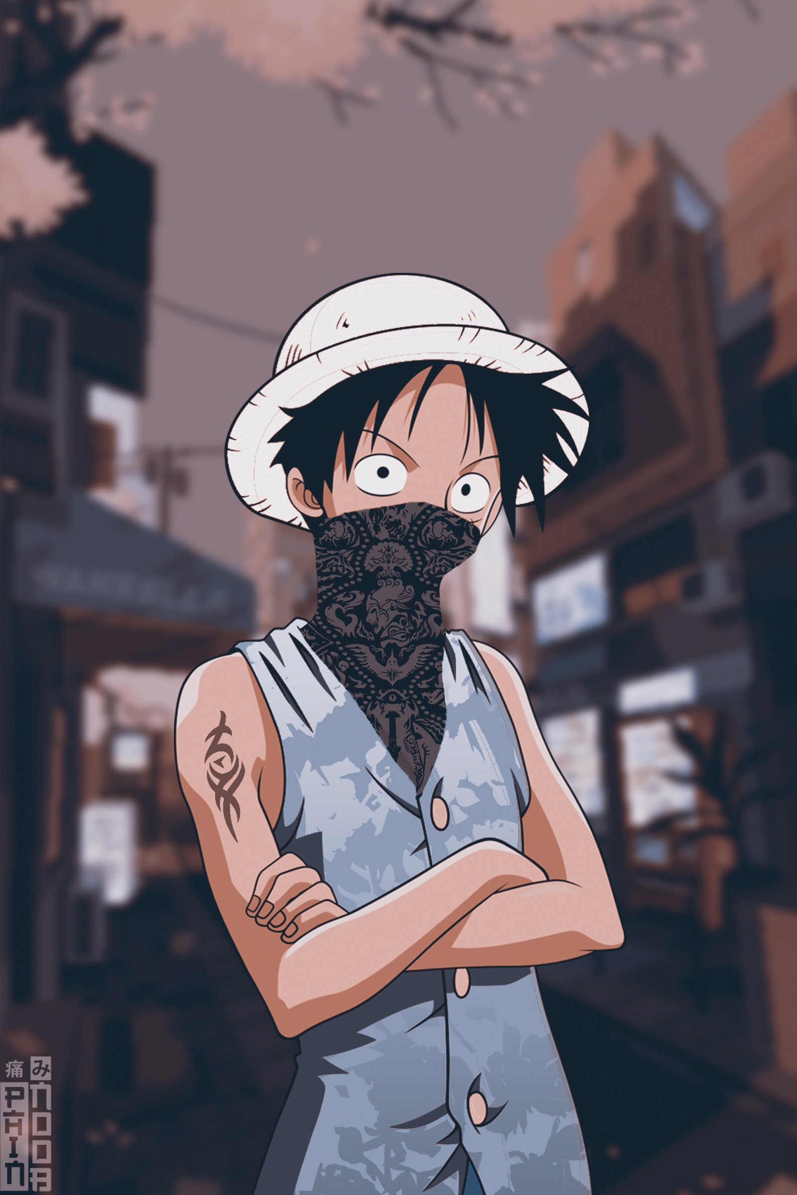 Personnage d'anime avec un bandana et un chapeau (esthétique, anime, luffy, monkey d luffy, monkeydluffy)