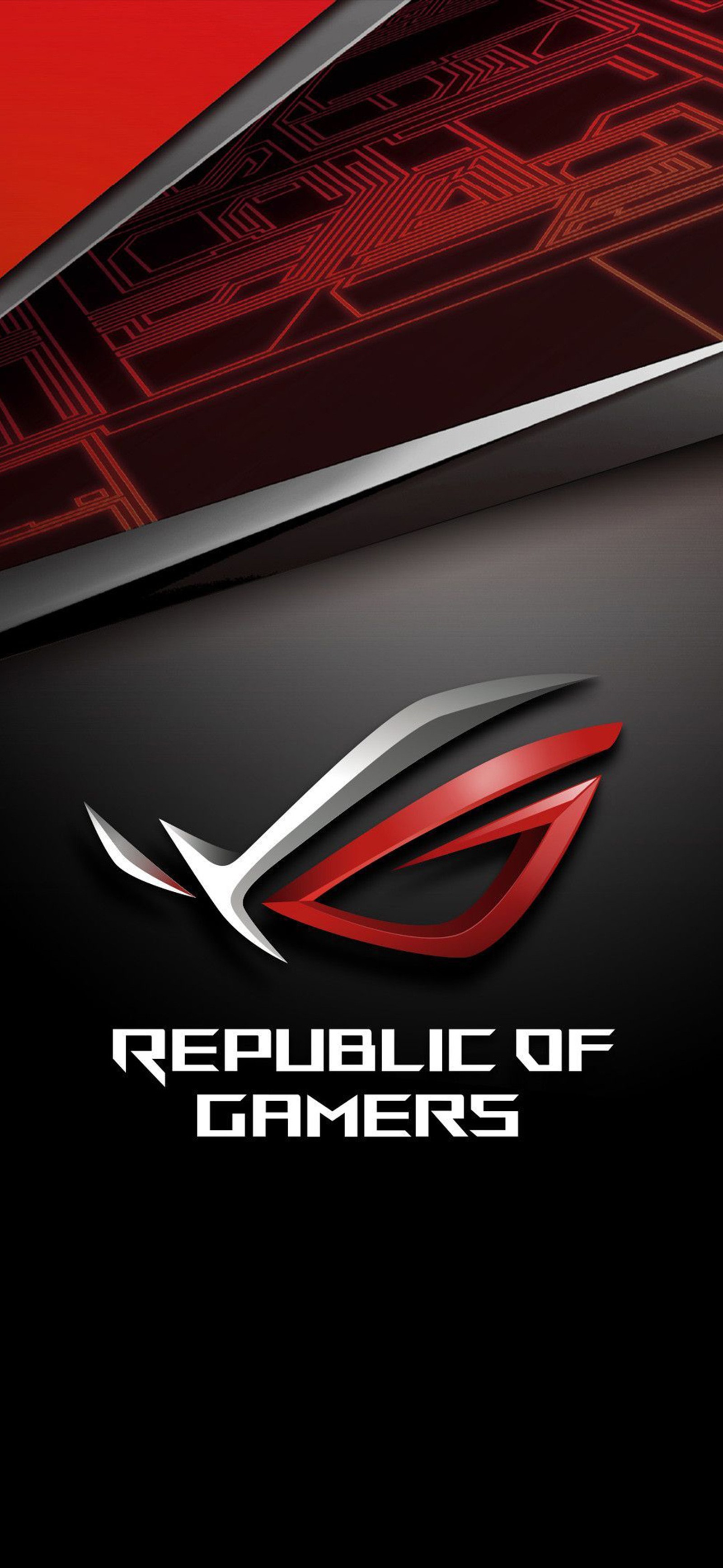 A close up of a laptop with a red background and a logo (asus, rog, rog logo)